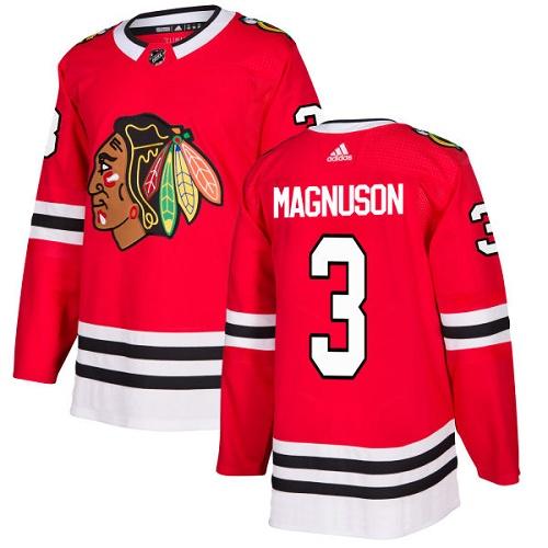 Adidas Blackhawks #3 Keith Magnuson Red Home Authentic Stitched NHL Jersey - Click Image to Close